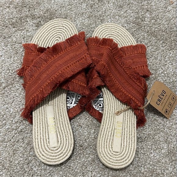 Crevo Monroe Orange Frayed Slide Sandals - Picture 3 of 4